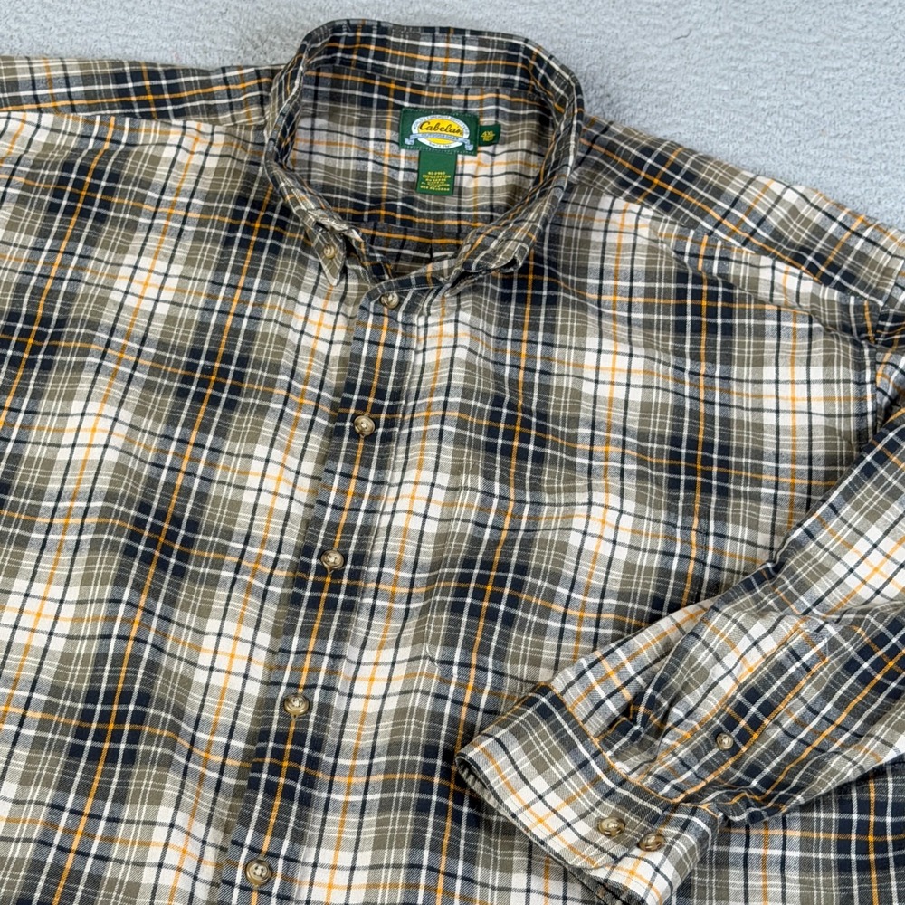 Cabelas Flannel Shirt Men 4XL Brown Black Plaid Long Sleeve Button Down Big Tall